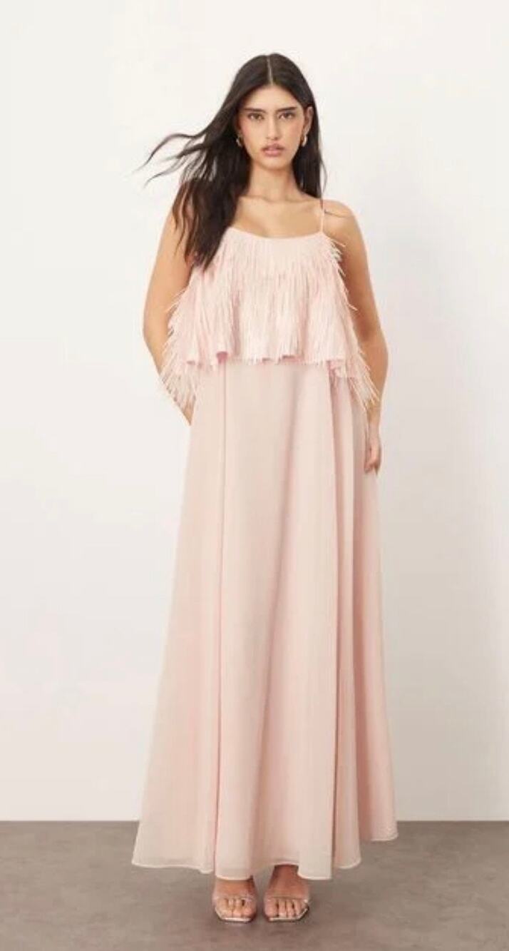 NEW Arrange Shard Sequin Layered Trapeze Cami Maxi Dress Pink Size 6 Cocktail